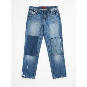 GJG Denim Made In USA Girl Patchwork Distressed Straight Leg Jeans Size 7 PS1079